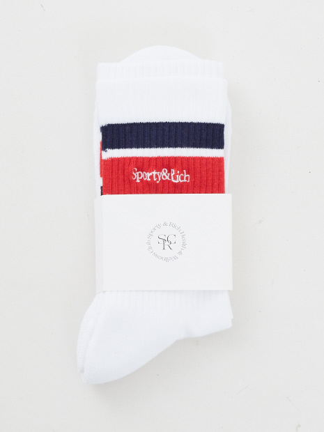 【Sporty&Rich】Serif Logo Striped Socks／ロゴ刺繍ストライプソックス