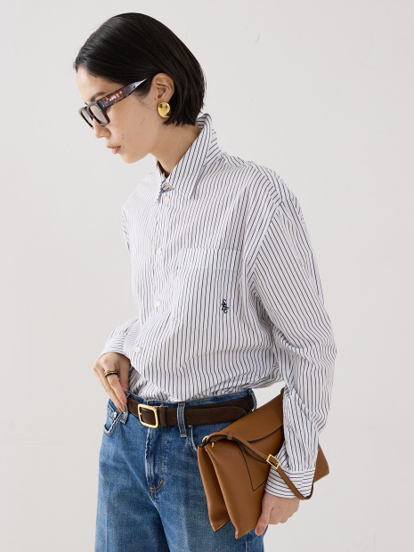 【Sporty&Rich】SRC Oversized Shirt／ストライプシャツ