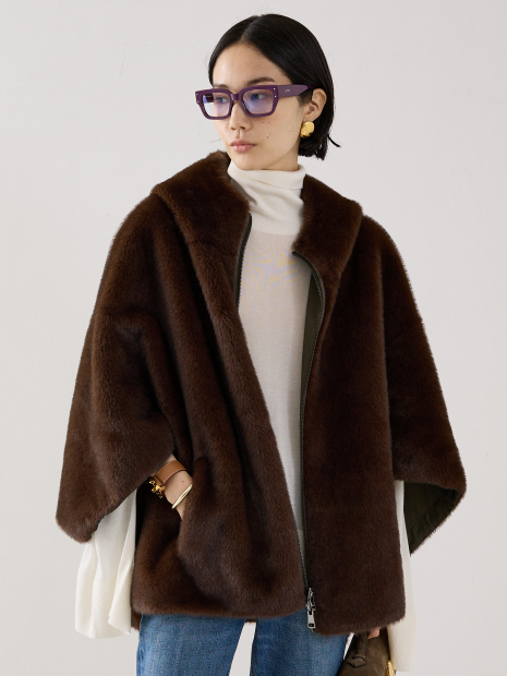 LOU ANDREA】REVERSIBLE ECO FUR PONCHO／リバーシブルフェイクファー