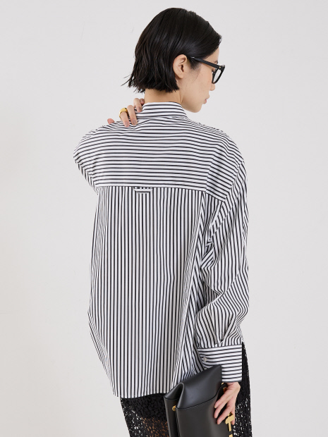 【MARIA McMANUS】Oversized Shirt in Black×White Stripe／オーバーサイズストライプシャツ