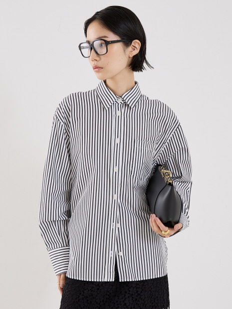 MARIA McMANUS】Oversized Shirt in Black×White Stripe／オーバー