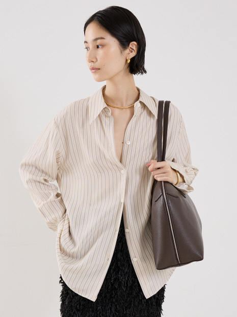 【ROHE】silk striped shirt／シルクストライプシャツ