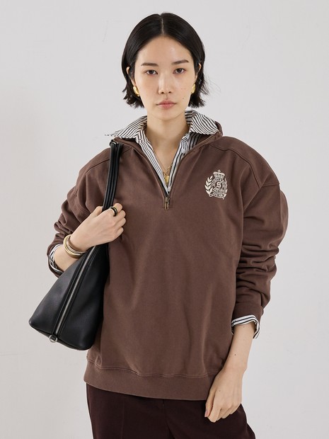 Sporty&Rich】NY Crest Embroidered Quarter Zip／ロゴ刺繍クォーター