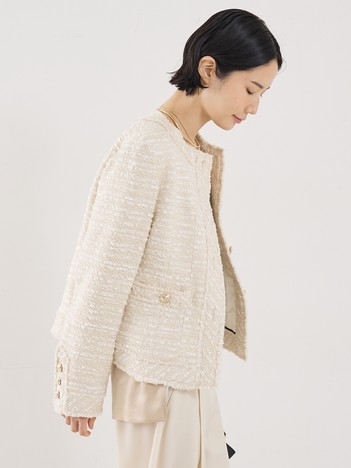 【COCUCA】クルーネックツイードジャケット