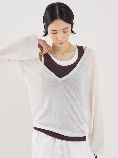 【COCUCA】リネンVネックニット