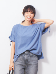abahouse mavie - ecru スラブ天竺ワイド袖ギャザーTシャツ
