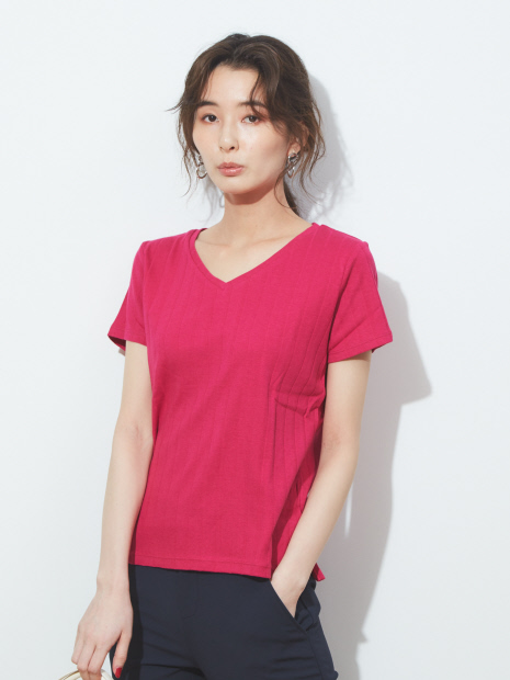 ecru【汗染み防止】テレコVネックTシャツ