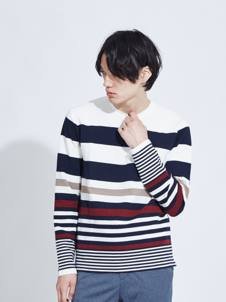 【展開店舗限定】リップルボーダー ロングTシャツ