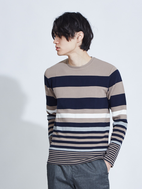【展開店舗限定】リップルボーダー ロングTシャツ