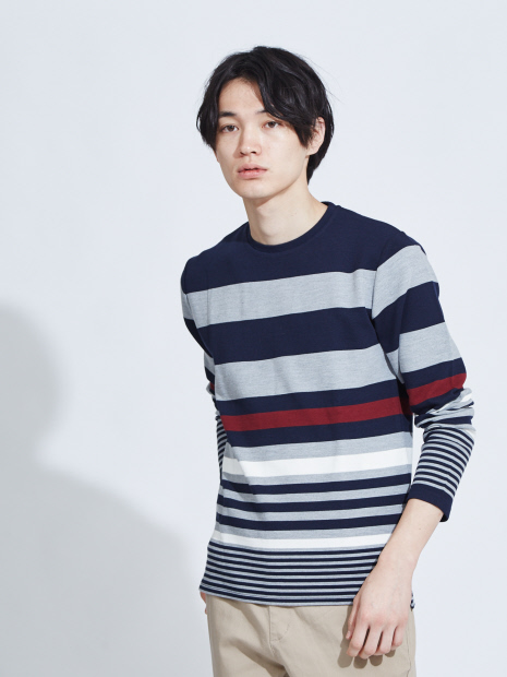 【展開店舗限定】リップルボーダー ロングTシャツ