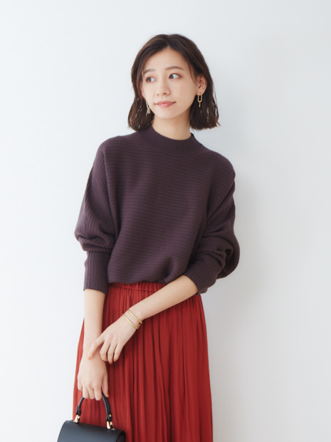 ecru 横リブドルマンプルオーバー