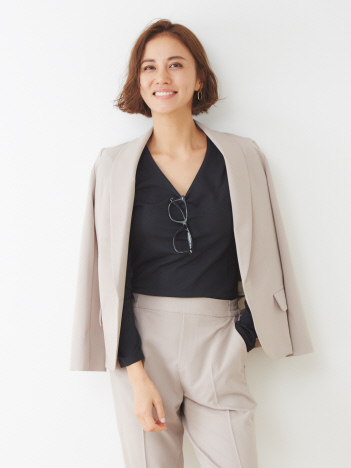 追加 セットアップ対応 Ecru ストレッチショールカラージャケット Abahouse Mavie アバハウス マヴィ