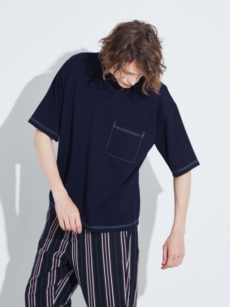 【MYSELF ABAHOUSE】スラブポンチ ビッグシルエット 6分袖Tシャツ