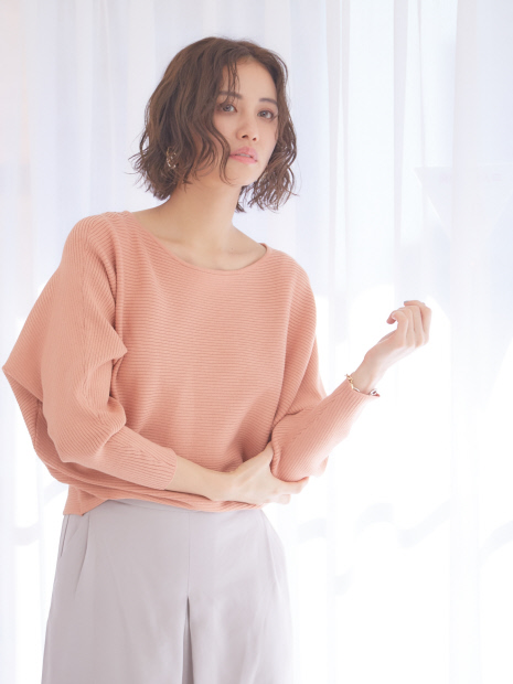 【WEB先行カラーあり】コットンレーヨン横リブドルマンプルオーバー