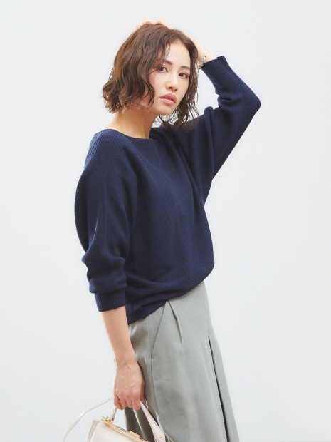 【WEB先行カラーあり】コットンレーヨン横リブドルマンプルオーバー