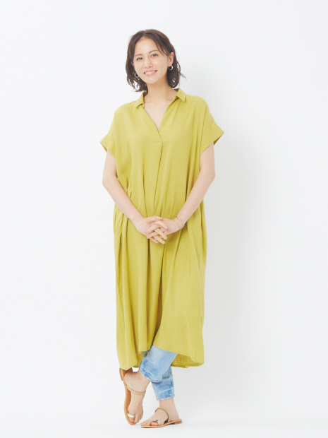 【WEB先行カラーあり】レーヨンリネンスキッパーワンピース