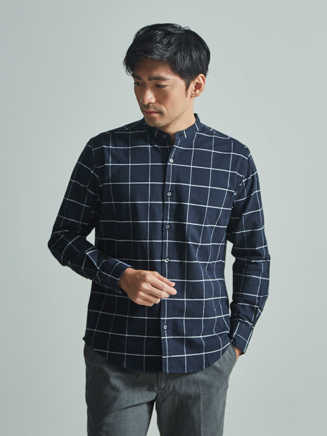 【展開店舗限定】ストレッチ オックス バンドカラー シャツ