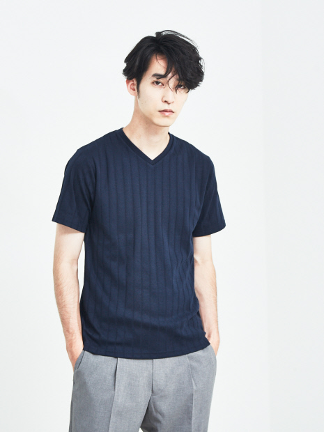 【展開店舗限定】汗ジミ防止/ワイドリブVネック 半袖Tシャツ