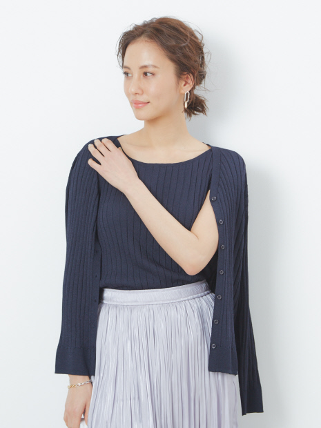 【UVカット加工】ecru ワイドリブカーディガン