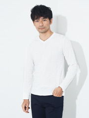 ABAHOUSE GRAY - 【展開店舗限定】チェックジャガード VネックロングTシャツ