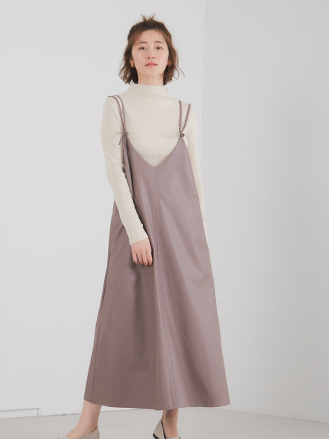 Ecru フェイクレザーキャミワンピース Abahouse Mavie アバハウス マヴィ