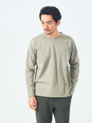 シルケット ポンチ Vネック 長袖 Tシャツ