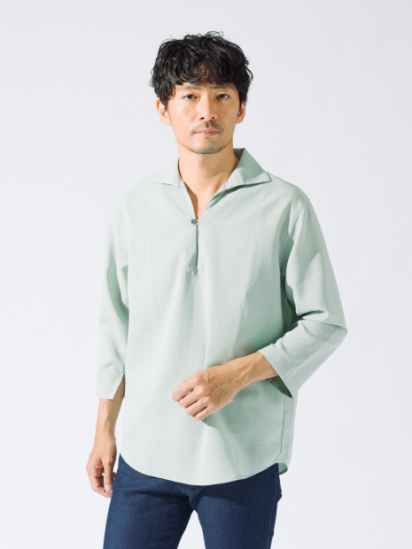 【リネンタッチ】7分袖 カプリシャツ / スキッパーシャツ