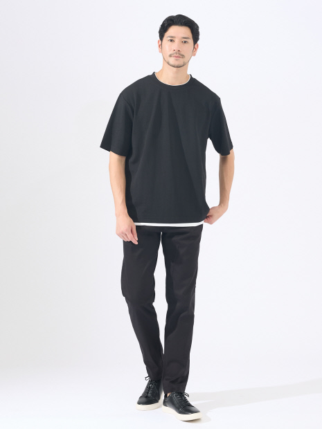 【レイヤード】ストライプ ジャガード 半袖Tシャツ