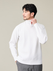 ハイストレッチ】ブロックチェック ジャガード タートルネック ニット