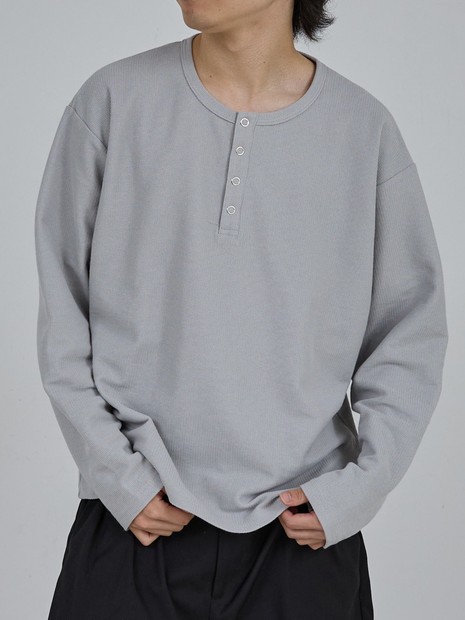 AH ABAHOUSE】モダン カノコ スナップ ヘンリーネック ロングスリーブT