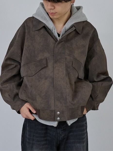 AH ABAHOUSE】クロップド ネオレザー A-2ジャケット｜ABAHOUSE GRAY