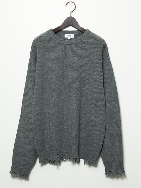 AH ABAHOUSE】畦編み ダメージ クルーネックニット プルオーバー