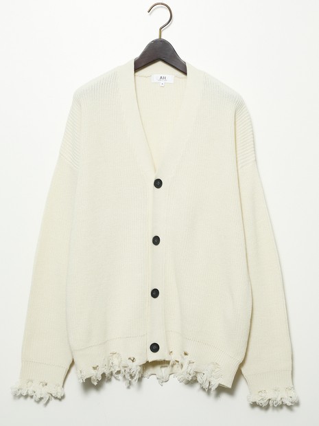 AH ABAHOUSE】畦編み ダメージニットカーディガン｜ABAHOUSE GRAY