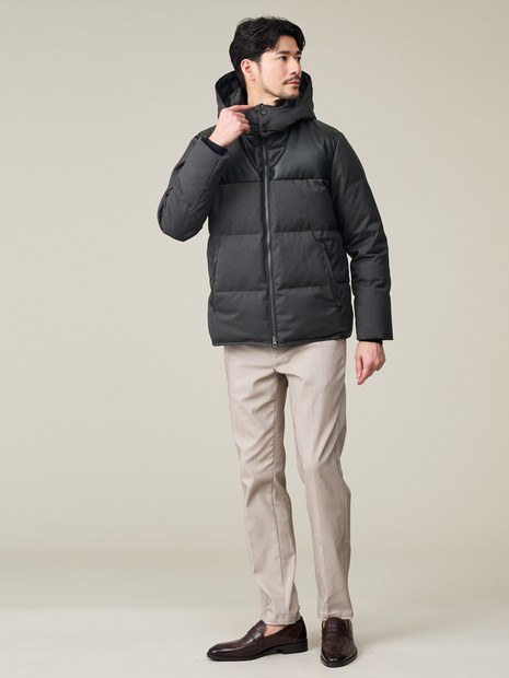 【新品・未使用】ABAHOUSE　メンズ　ハイブリットダウン 700FP】レザーライクコンビ ダウンジャケット｜ABAHOUSE GRAY