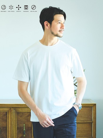 【SMART CLOSET】シルケット天竺 クルーネック 半袖Tシャツ / 接触冷感 / 遮熱