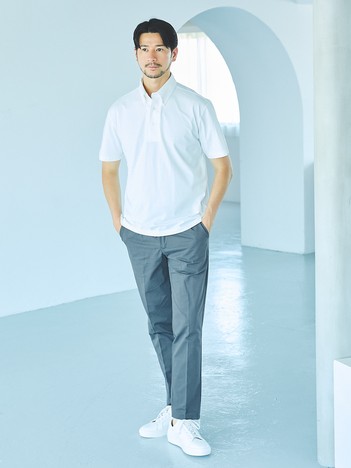 【SMART CLOSET】シルケット天竺 ボタンダウン半袖ポロシャツ / 接触冷感 / 遮熱