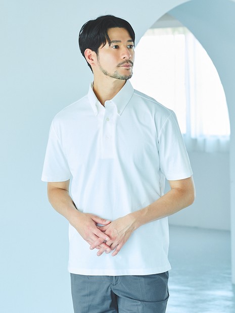 【SMART CLOSET】シルケット天竺 ボタンダウン半袖ポロシャツ / 接触冷感 / 遮熱