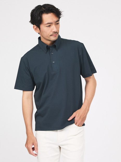 【SMART CLOSET】シルケット天竺 ボタンダウン半袖ポロシャツ / 接触冷感 / 遮熱