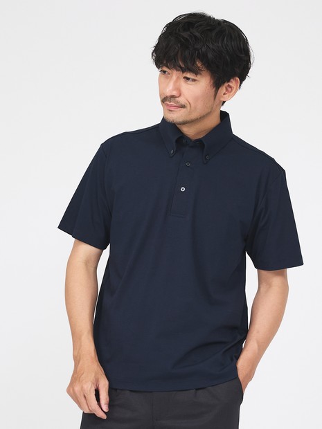 【SMART CLOSET】シルケット天竺 ボタンダウン半袖ポロシャツ / 接触冷感 / 遮熱