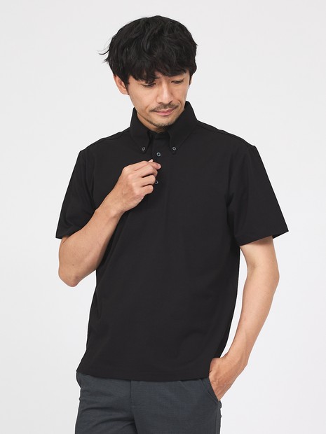 【SMART CLOSET】シルケット天竺 ボタンダウン半袖ポロシャツ / 接触冷感 / 遮熱