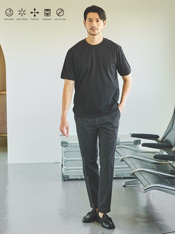 【SMART CLOSET】シルケット天竺　ワイドリブ Tシャツ / 接触冷感 / 遮熱