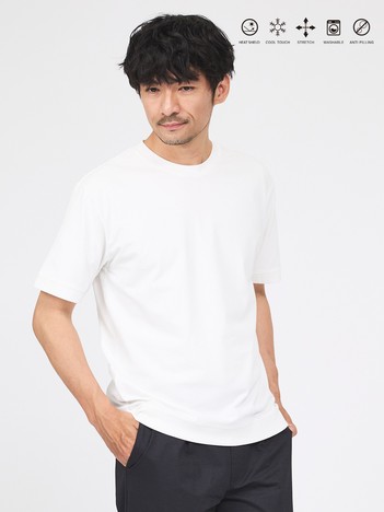 【SMART CLOSET】シルケット天竺 ワイドリブ Tシャツ / 接触冷感 / 遮熱