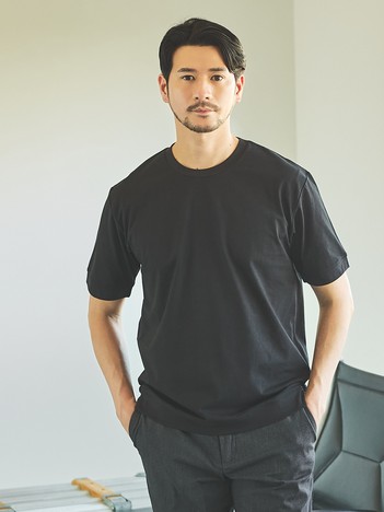 【SMART CLOSET】シルケット天竺 ワイドリブ Tシャツ / 接触冷感 / 遮熱