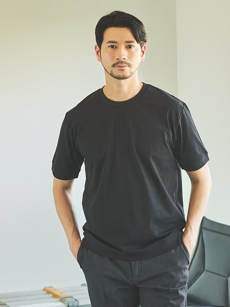 【SMART CLOSET】シルケット天竺 ワイドリブ Tシャツ / 接触冷感 / 遮熱
