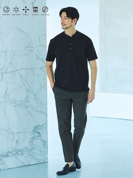 【SMART CLOSET】シルケット天竺 キーヘンリーネック Tシャツ / 接触冷感 / 遮熱
