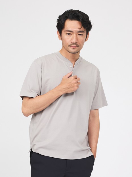【SMART CLOSET】シルケット天竺 キーヘンリーネック Tシャツ / 接触冷感 / 遮熱