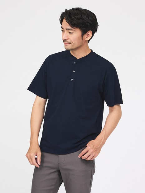 【SMART CLOSET】シルケット天竺 キーヘンリーネック Tシャツ / 接触冷感 / 遮熱