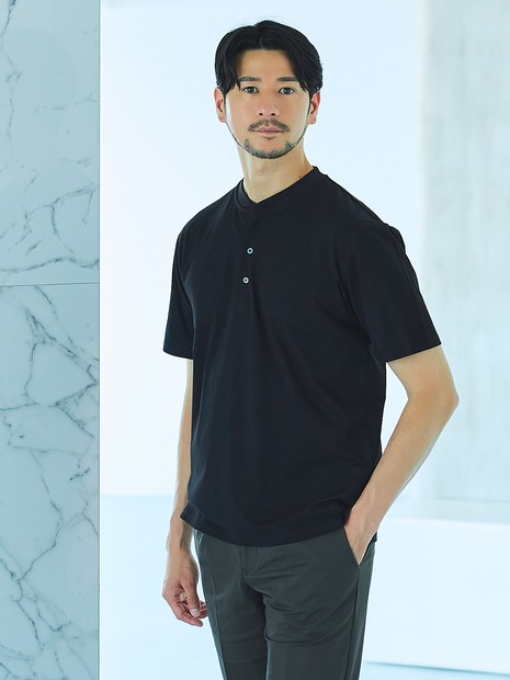 【SMART CLOSET】シルケット天竺 キーヘンリーネック Tシャツ / 接触冷感 / 遮熱