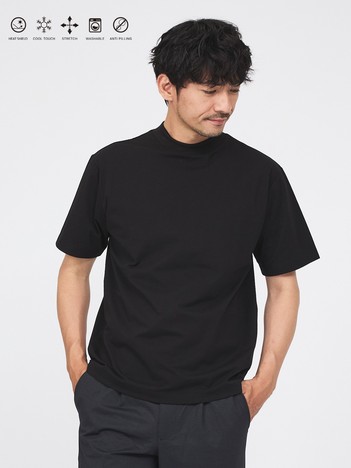 【SMART CLOSET/WEB限定】シルケット天竺 モックネック Tシャツ / 接触冷感 / 遮熱