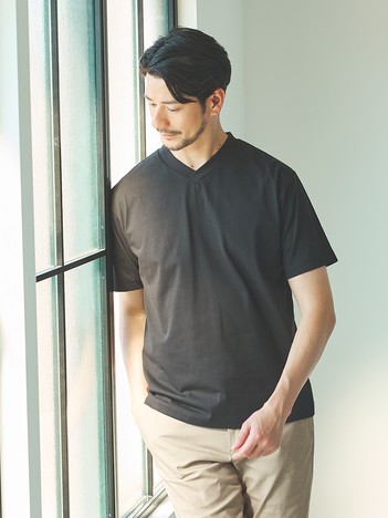 【SMART CLOSET/WEB限定】シルケット天竺 Vネック 半袖Tシャツ / 接触冷感 / 遮熱